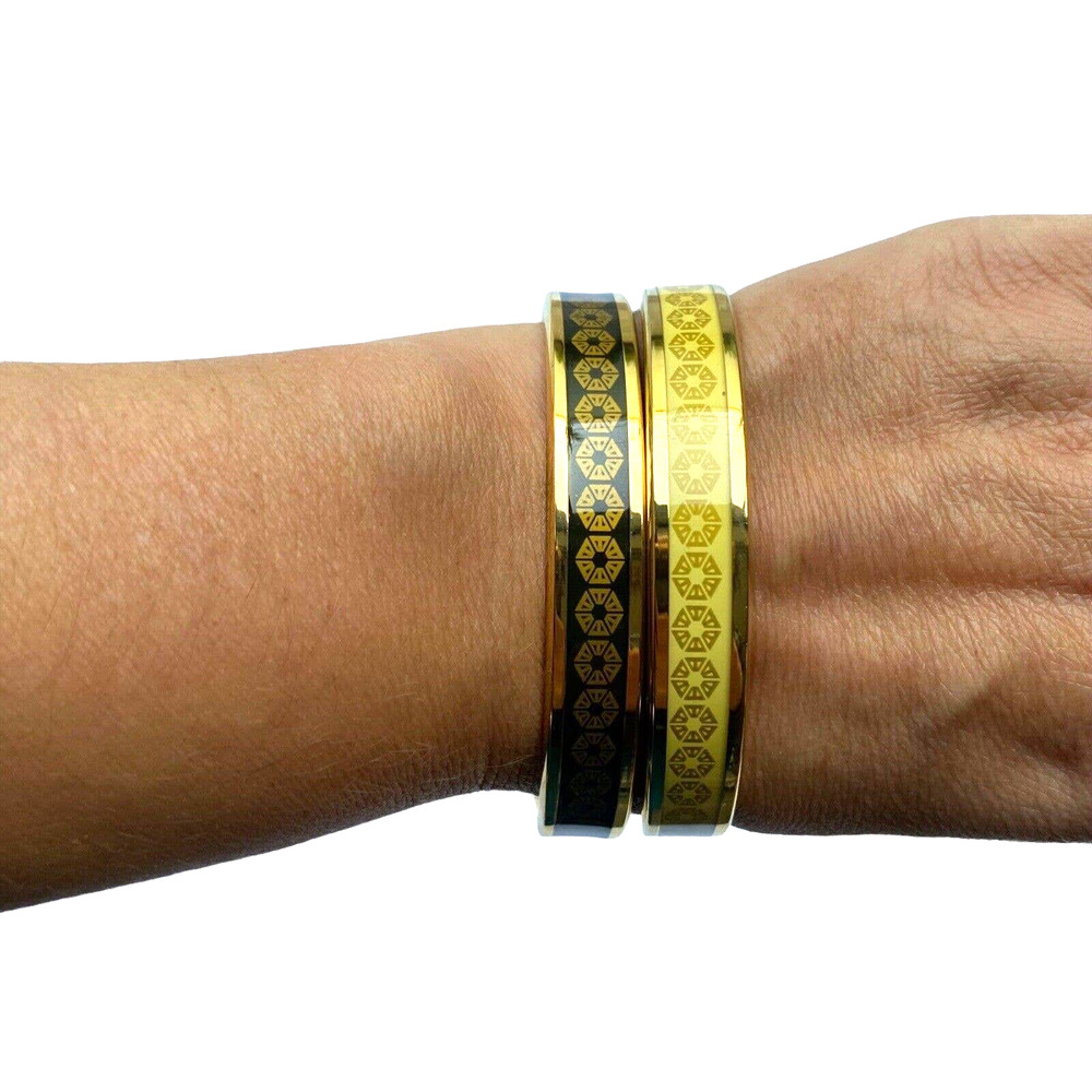 TAJ HOTELS 1/4" Enamel Bangle Bracelets In Drawstring Pouch NEW Deadstock